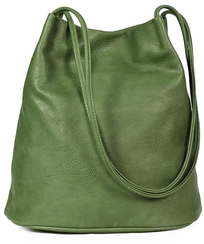 Mabel London Women's Fashion Designer Medium Size Plain Soft Vegan Leather Hobo Bucket Tote Shoulder Bag - Delilah (Olive Green)