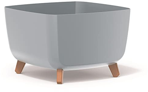 Prosperplast Gracia Square Blumentopf mit abnehmbaren Beinen inkl. Einsatz für Innen- und Außenbereich Pflanzgefäß Quadratisch Kunststoff UV-beständig 39x39x27cm (Hellgrau)
