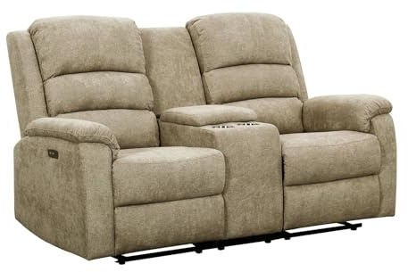 Vente-unique - Canapé 2 Places Relax électrique en Tissu Taupe avec Tablette NEVERS
