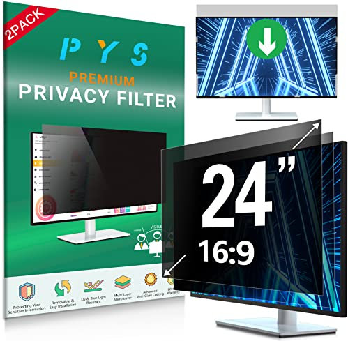 PYS 2-Pack 24 Inch Computer Privacy Screen Filter for 16:9 Widescreen Monitor - Easy Removable Anti Glare Blue Light Shield