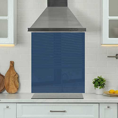 Premium 70 cm x 75 cm Blue Glass 6mm Kitchen Splashback Heat Resistant Toughened Polished Edges - Back Splash Back Coloured Hob Painted Tempered Splashback