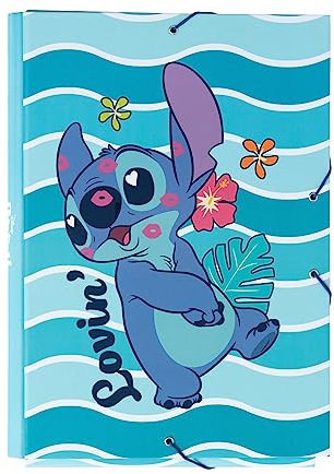 Grupo Erik - Pochette à Rabat A4 Stitch, Couverture Rigide 34 x 25 cm | Pochette à Rabat avec Élastique, Fourniture Scolaire, Fournitures de Bureau