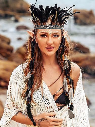 Fashband Indisches Feder-Stirnband, Boho-Quaste, Hippie-Kopfschmuck, Tribal-Krone, Kopfschmuck, Festival, Party, Kopfbedeckung, Haar-Accessoire für Frauen und Mädchen