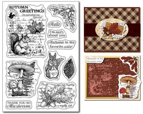 arriettycraft Transparente Stempel für Tagebücher oder Kartenherstellung, Motiv: Herbst-Eichhörnchen, Gummistempel für Tagebücher, Planer, Scrapbooking, Papierbasteln, Dekoration