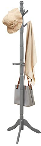 COSTWAY Porte Manteaux en Bois 9 Crochets, Portant à Vêtement sur Pied, Hauteur Réglable 138/175cm, Porte-Manteau pour Entrée, Chambre, Dortoir, Appartement (Gris)