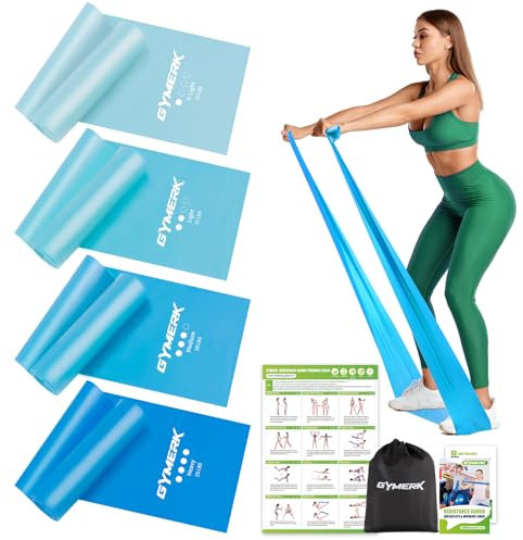 GYMERK Fitnessbänder Set 4er, 1.8M/2M Fitnessband, 4 Widerstandsstufen mit Übungsposter, Gymnastikband mit Tragetasche & Übungsanleitung, Ideal für Yoga, Pilates, Muskelaufbau