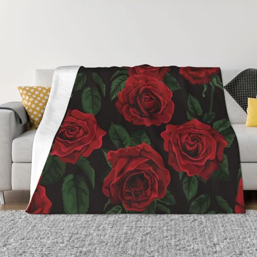 DEHIWI Flanell-Fleecedecke mit Rosen-Hintergrund, 203,4 x 152,4 cm, ultraweich, warm, gemütlich, Überwurfdecke, Ganzjahresdecken für Bett, Sofa, Wohnzimmer, Outdoor