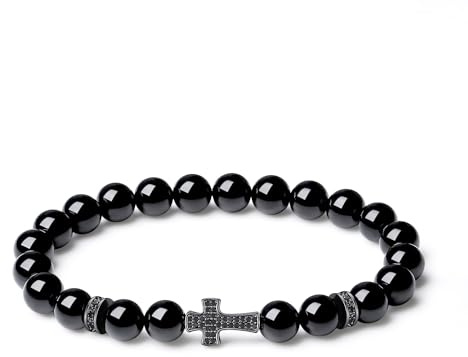 COAI Herren Damen Perlenarmband mit Kreuz