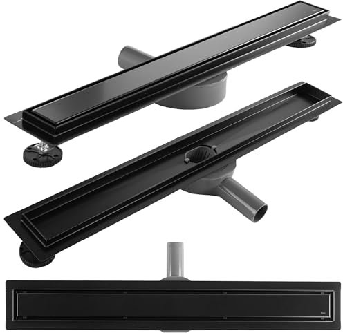 Rea Duschrinne Neox Pro Schwarz Matt 90 Edelstahl Duschablauf Siphon Bodenablauf für Badezimmer Dusche Bodenablauf (Mattschwarz)