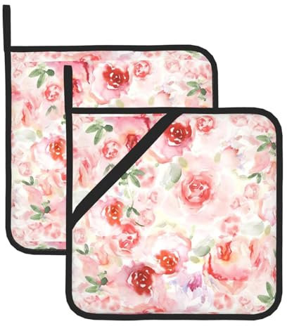 Wurton Juego de 2 soportes para ollas con estampado de rosas de color pálido, resistentes al calor, para cocina, barbacoa, hornear, 8 x 8 pulgadas