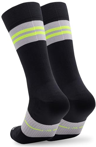 NORTEI Fahrradsocken, Lange Radsocken, MTB, Triathlon, Laufen, Atmungsfähig, Gepolstert, Sportsocken für Radfahren für Herren und Frauen (DE/NL/SE/PL, Alphanumerisch, S, M, Regular, Regular, Gelb)