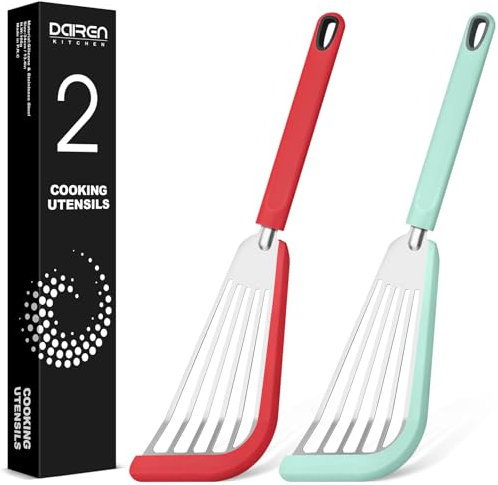 Silikon-Fischwender, Pfannenwender mit Schlitzen für Antihaftbeschichtetes Kochgeschirr, Hitzebeständig, Flexibel, Edelstahl, Küchenspatel, Flipper für Fisch, Ei