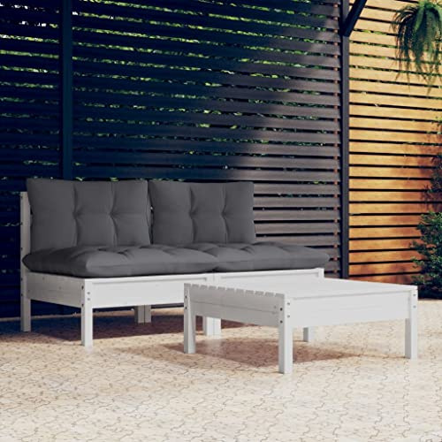 KTHLBRH Outdoor Lounge Garten möbel draußen Balkon Tisch und stühle 3-TLG. Garten-Lounge-Set mit Anthrazit Kissen Kiefernholz