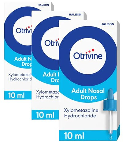 Otrivine Decongestant Adult Nasal Drops for Blocked Nose Relief in Cold and Flu, Pack of 3 x 10ml