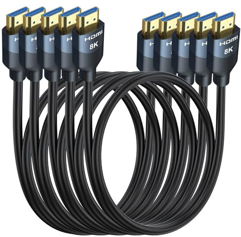 Lot de 5 câbles HDMI 2.1 8K de 0,9 m, câble HDMI haute vitesse pour moniteur de jeu PS5 TV-8K ARC et eARC 165/180/240 Hz, HDCP2.3, 3D/HDR10 pour barre de son, PS5, PS4, TV, Xbox, Roku, cinéma,