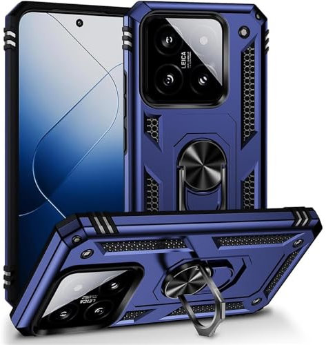 Verco Hybrid Armor Shield Case für Xiaomi 14 Pro Hülle, extrem robust mit Magnet Fingerring Halter Handyhülle für Xiaomi 14 Pro 5G Panzerhülle, Blau