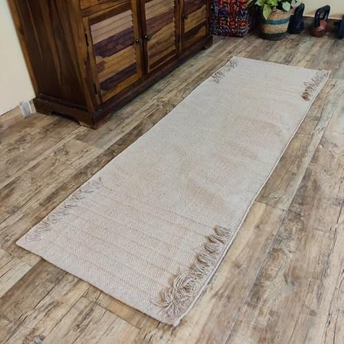 Handgefertigte Yogamatte aus Bio-Baumwolle, Yogamatte, Übungs-, Workout- und Fitness-Teppich aus 100 % Baumwolle, gewebtes Material, saugfähig und waschbar, 183 x 61 cm