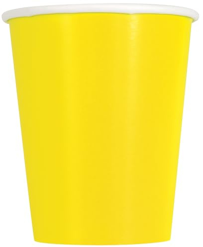Unique 99206EU - Gobelets en Carton sans Plastique - 266ml - Couleur Jaune Néon - Paquet de 14 (Lot de 1)