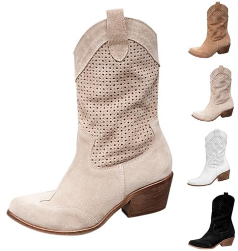 Camperos Texani Donna Invernali Western Tronchetti da Cowboy Cowgirl Stivali Donna Alti con Tacco Stivaletto a Metà Polpaccio Stivali Donna Indianini Stivaletti Tacco Medio Cerniera Scarponcino