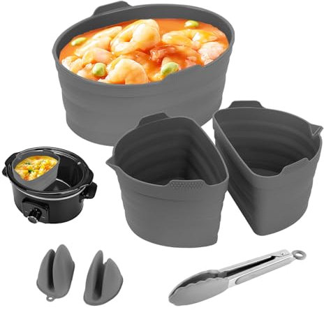6pcs Slow Cooker Liner, Silicone Slow Cooker Divider Liners Foldable Silicone Liner Pot Liners Reusable Heat Resistant Slow Cooker Divider Dishwasher Safe Cooking Liner for 6-7QT Crock Pot
