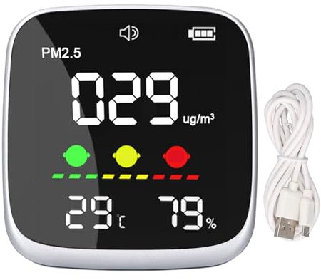 PM 2.5 Thermometer Feuchtigkeit Monitor, Luftqualität Tester, Tragbarer CO2-Zähler mit Stabile Halterung Klare Anzeige, Temperatur Detektor für Heim, Büro, Schule Innen-und