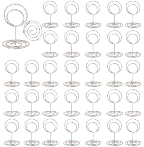 MisFun 30 Stück Tischkartenhalter, Fotohalter, Fotohalter mit Klammern, Memohalter, Tischkarten Halterung, Tischnummernhalter für Hochzeiten, für Hochzeiten, Jubiläen, Partys (Runden Silber)