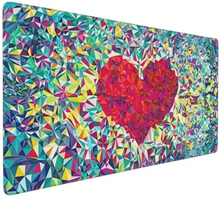 Mouse Mat Extended Large Mouse Mat 100x50x0.3 cm Gaming Mouse Pad, Geometric Love Desk Mat, MouseMat Waterproof Soft Cloth XXL Mouse Pad with Non-Slip Rubber Base - Use with all Mouse Types Y-10602