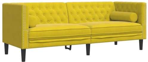 Hommdiy Chesterfield-Sofa mit Nackenrollen 3-Sitzer,Wohnzimmer Sofa Gelb Samt
