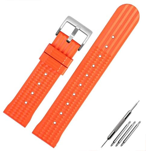 HUTBUVEAW 20mm 22mm for Seiko for IWC Montre en Silicone for Sharkey MM300 SBDX001 6105 Bracelet en Caoutchouc Souple étanche(Orange SK,22mm)