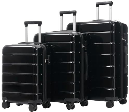 LANOX 3-teiliges Kofferset 20+24+28 Zoll ABS+PC mit TSA-Schloss, 360° Rollen – Leichtes Reisegepäck inkl. Kabinenkoffer, Schwarz