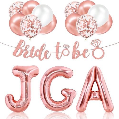 Bride To Be Deko, 32 inch JGA Deko Ballons, Flagge in Roségold, Girlande mit Glitzerpartikeln, 12 inch Junggesellenabschied Frauen Ballon, Bride To Be Luftballons, für Bachelorette Party Hochzeit