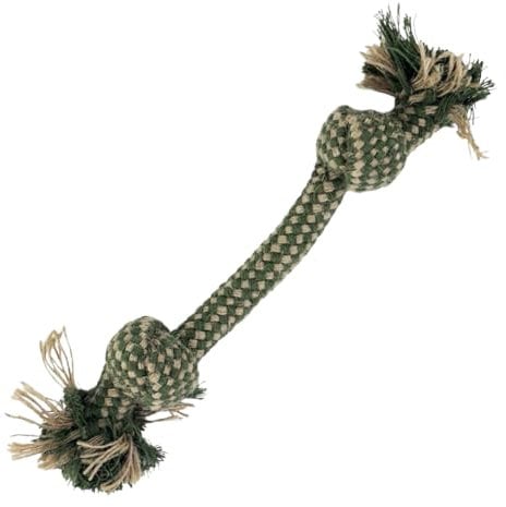 HugglePets Legacy Hemp 2 Knot Bone Dog Toy | Braided Rope Tugger | Hypoallergenic Tug of War Puppy Chew Toys | Cleans Teeth and Massages Gums | Interactive Play For Dogs of All Ages & Breeds | 23cm
