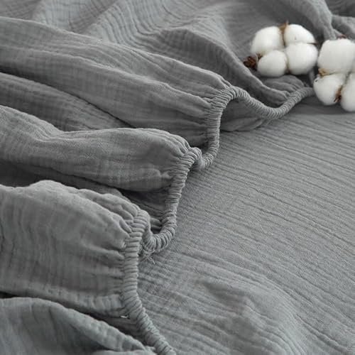 Gezu Doppelte Muslin Spannbettlaken 90x200cm Grau Anthrazit Antibakteriell Spannbetttücher Boxspringbett Frottee Topper 100% Baumwolle Muslin Bettlaken Spannbetttuch 90x200 für bis 30cm Matraze