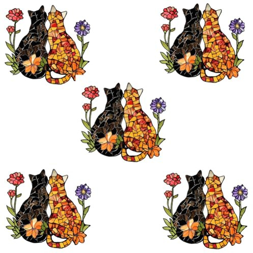 Xnuiasqe Garden Friendship Cat Acrylic Curtain Ornaments with Rope Pendant Colorful Sun Catcher