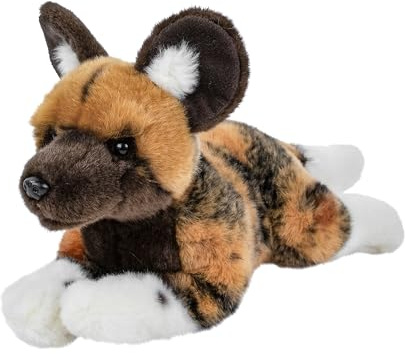 Teddys Rothenburg Kuscheltier Afrikanischer Wildhund liegend braun/schwarz/weiß 28 cm Plüschtier Plüschhund