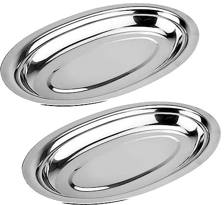 HOLIDYOYO Piatto Da Portata Di Pesce Al Vapore Ellittico 30 Cm in Acciaio 2 Pezzi, Piatto Per Cottura a Vapore Leggero e Compatto Per Cucina e Ristorazione