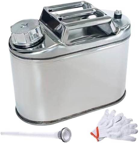 Kraftstoffkanister, 5L Edelstahl Camping Kraftstoffkanister mit Schlauch und Handschuhen, Stabile Dose mit 3 Griffen für Camping, Bootfahren oder Motorrennen Can Diesel