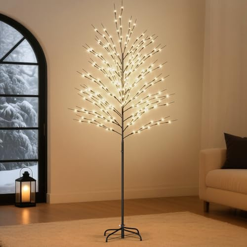 SUNYRISY 210cm LED Baum Lichter für Weihnachtsdeko Innen/Außen | Verstellbare Äste Metall LED Weihnachtsbaum für Wohnzimmer/Schlafzimmer Christmas Deko, IP44 Wasserfest, 8 Lichtmodus