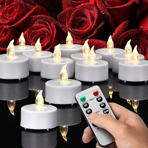 Battery Operated Led Tea Lights with Remote Control Timer,Warm White,12Pack | Flickering Flameless Candles with Timer, Long Lasting 400+ Hours Electric Candles for Home Decor, Wedding, Halloween