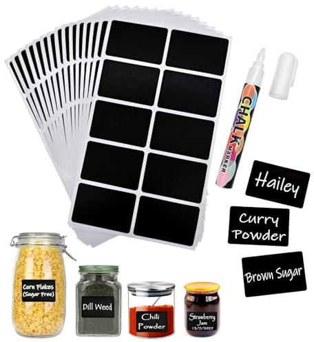 JZK Etiketten für Gläser, rechteckig, Kunststoff, wiederverwendbar, wasserdicht, für Gewürze, Kräuter, Tee, Kaffee, selbstklebende Aufkleber für Aufbewahrungsboxen/Flaschen, mit weißem Kreidestift, 6