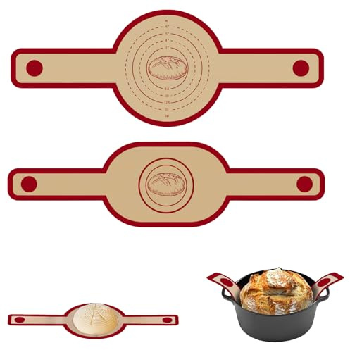 2pcs Silikon Backmatte für Dutch Oven,Backmatte Brot mit Langen Griffen,Antihaft-Leicht zu Reinigen-Wiederverwendbare,Kennzeichnung der Größe,Rot