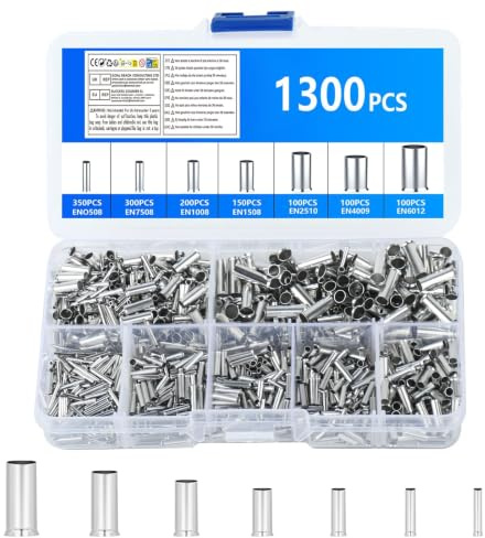 LiangSanXin 1300 Capicorda Non Isolati AWG10-22 Connettori Cavi Elettrici | Connettori Elettrici Rapidi-0.5/0.75/1/1.5/2.5/4/6mm,adatti per collegamenti sicuri di cavi elettrici,capicorda elettrici