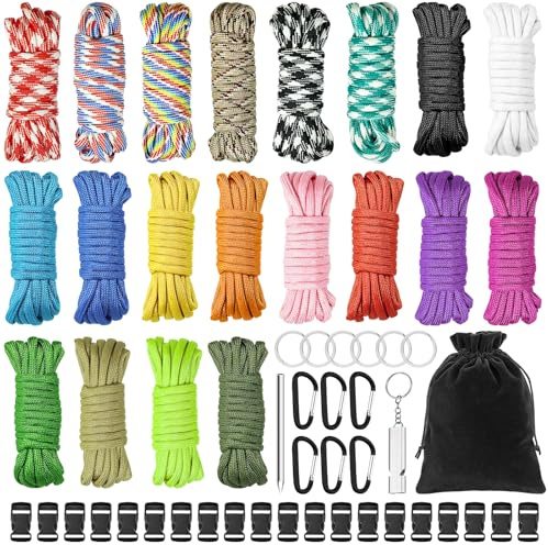 Seconero Paracord Bracelet Kit, 20 Colors 10 Feet Paracord Cord | 550 Paracord Cords Kit with Buckles Keychain Key Rings Stitching Needles for Outdoor Camping Keychain Dog Collar DIY Crafts