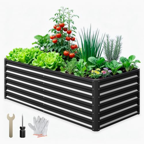 Hochbeet Metall - 180x90x60 cm Pflanzbeet Hochbeete für Garten aus Verzinktem Stahl - Wetterfest & Rostfrei Gartenbeet für Garten Terrasse & Balkon - Hochbeet-Kit für Gemüse, Kräuter & Blumen