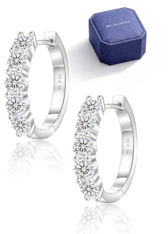Vergoldete Creolen, Moissanit Diamant 925 Sterlingsilber, Huggie Ohrringe Brillantschliff hypoallergen Silberstift inkl. Geschenkbox & GRA Zertifikat, Damen