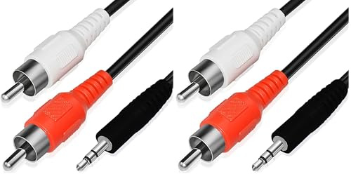 Retoo Aux Cinch Kabel, 3,5mm Klinke auf 2x RCA Stecker (Rot/Weiß), 150cm Audiokabel für Hi-Fi Stereo-Anlagen, Receiver & Kopfhörerbuchsen (Packung mit 2)