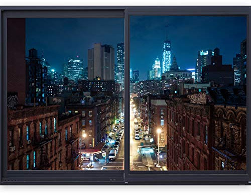 murando – 3D ILLUSION D'OPTIQUE – 140x100 cm Papier peint intissé – Tableaux muraux – Déco – Vue depuis la fenetre – Ville City New York Panorama