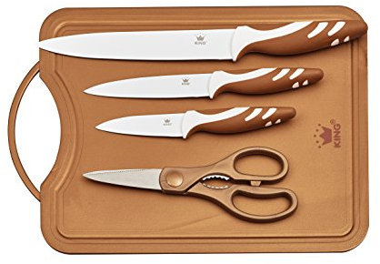 King 10001658 Cuchillo Tabla, Acero Inoxidable, Color Blanco/Cobre, 36 x 25 x 2,5 cm, 5 Unidades