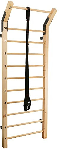 Swedish Ladder Wood Stall Bar – Physical Therapy & Gymnastics Ladder w/ 11 Strategic Rods - Ideal for Back Pain Scoliosis Exercise Equipment & Range of Motion
