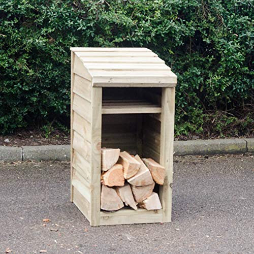 Signs & Numbers Wooden Log Store, with Kindling Shelf, Fully Assembled, Narrow for Smaller Gardens, Outdoor Firewood Storage Keeps Your Logs Tidy and Dry 54 x 46 x 90 Centimetres